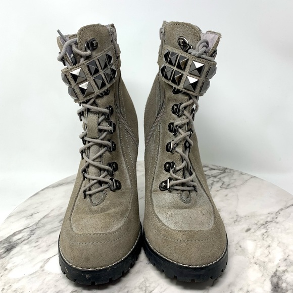 Envy Big Time Taupe Suede Lace Up utility platform booties 7 sporty casual chic - Picture 4 of 15